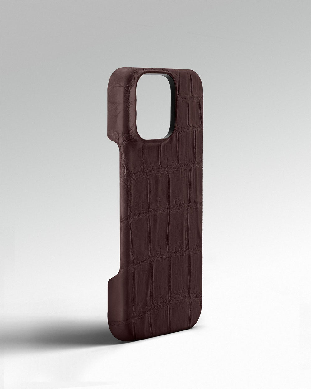 Dark brown crocodile leather-wrapped case for iPhone 16 Pro