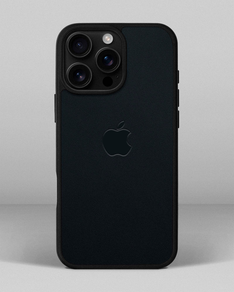 Leather case for iPhone 16 Pro Max coupon in dark blue color with apple logo