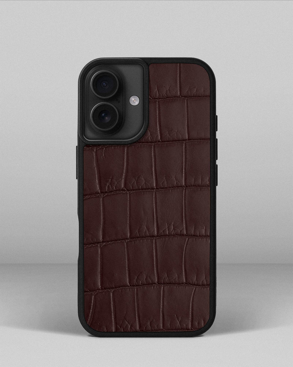 Dark brown crocodile leather case for iPhone 16