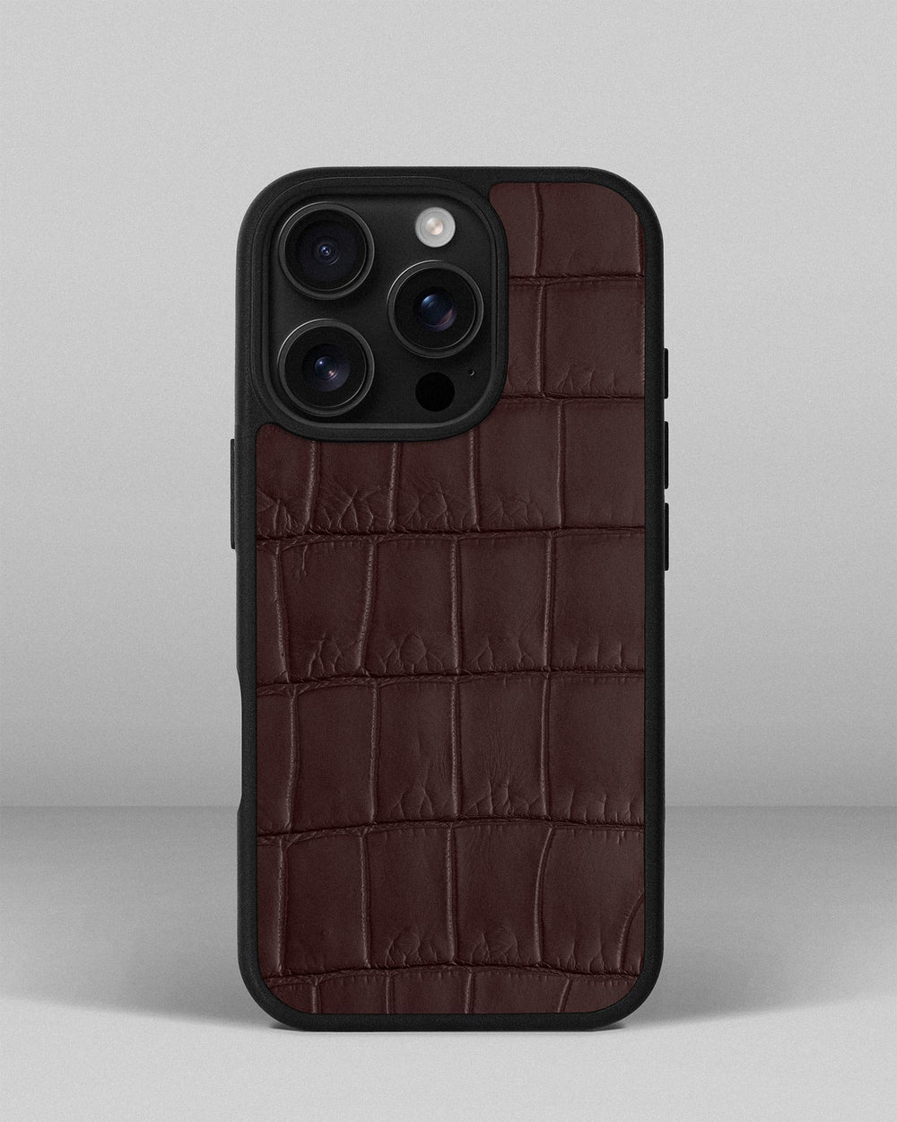 Dark brown crocodile leather case for iPhone 16 Pro