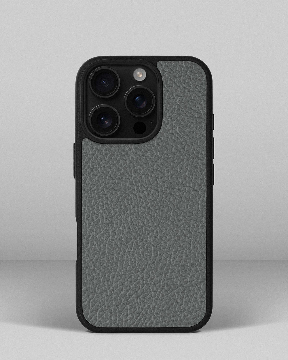 Case made of gray calf leather floater for iPhone 16 Pro