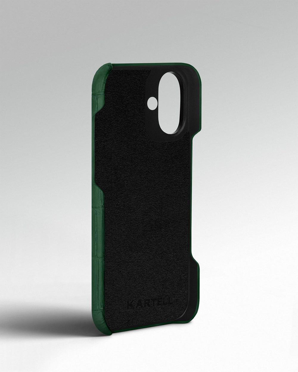 Темно-зеленый чехол из кожи крокодила для iPhone 15