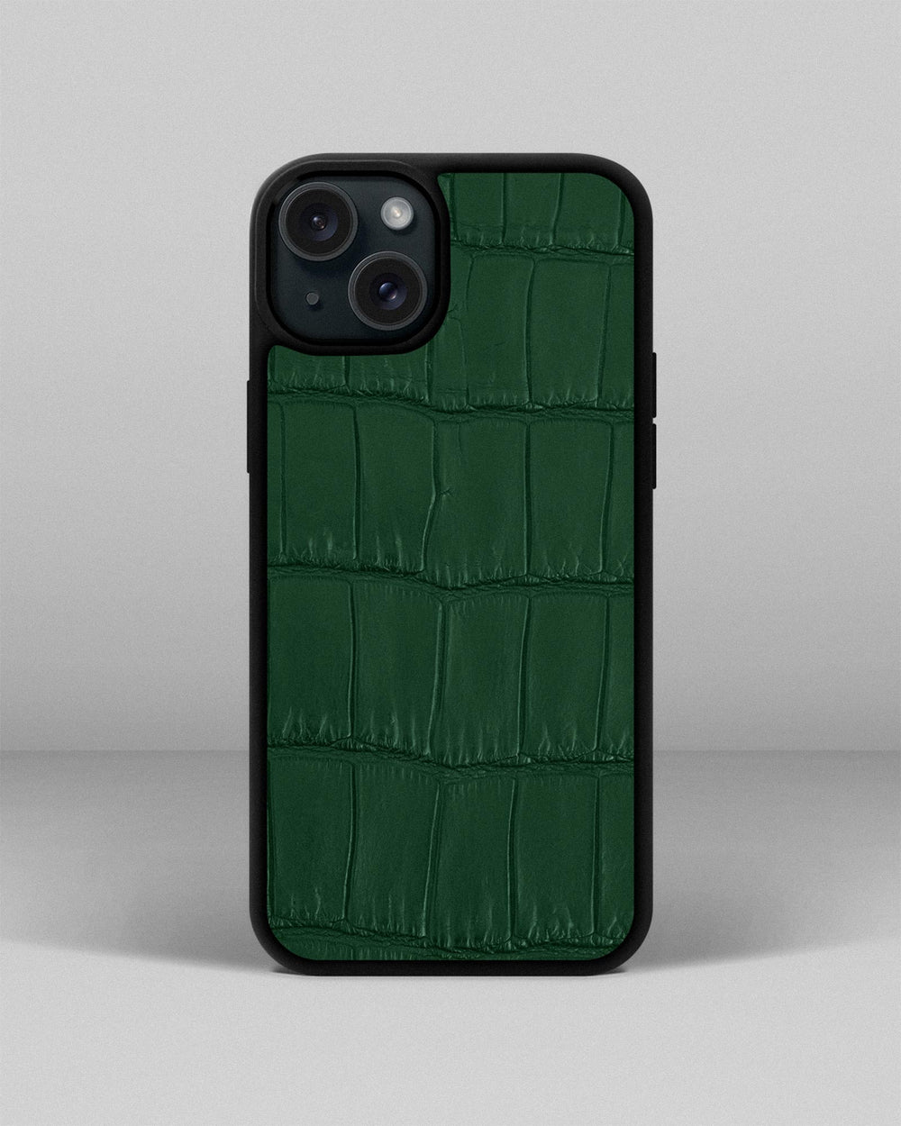 Dark green crocodile leather case for iPhone 15