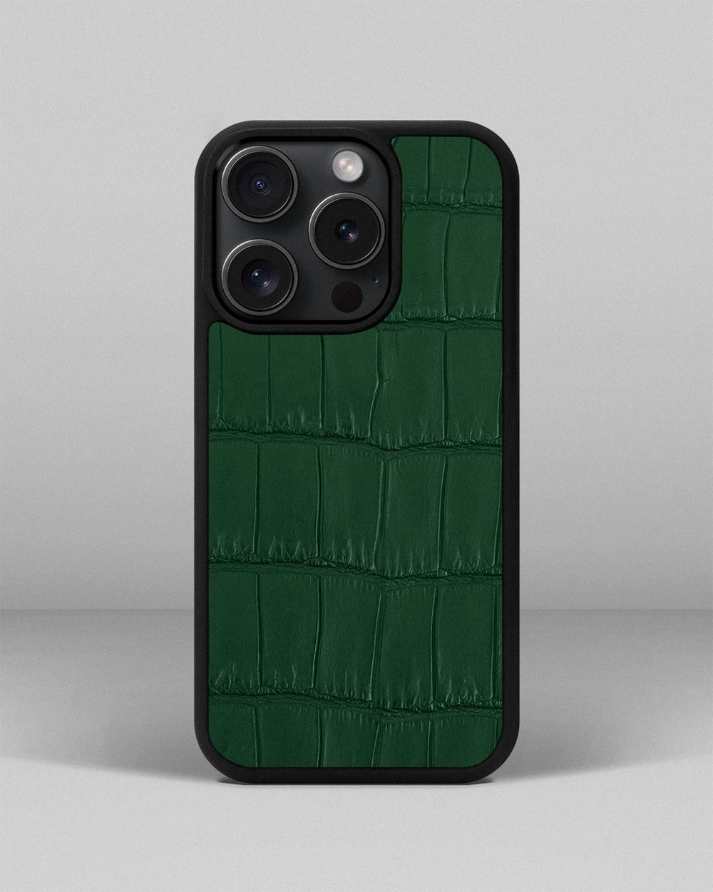 Dark green crocodile leather case for iPhone 15 Pro