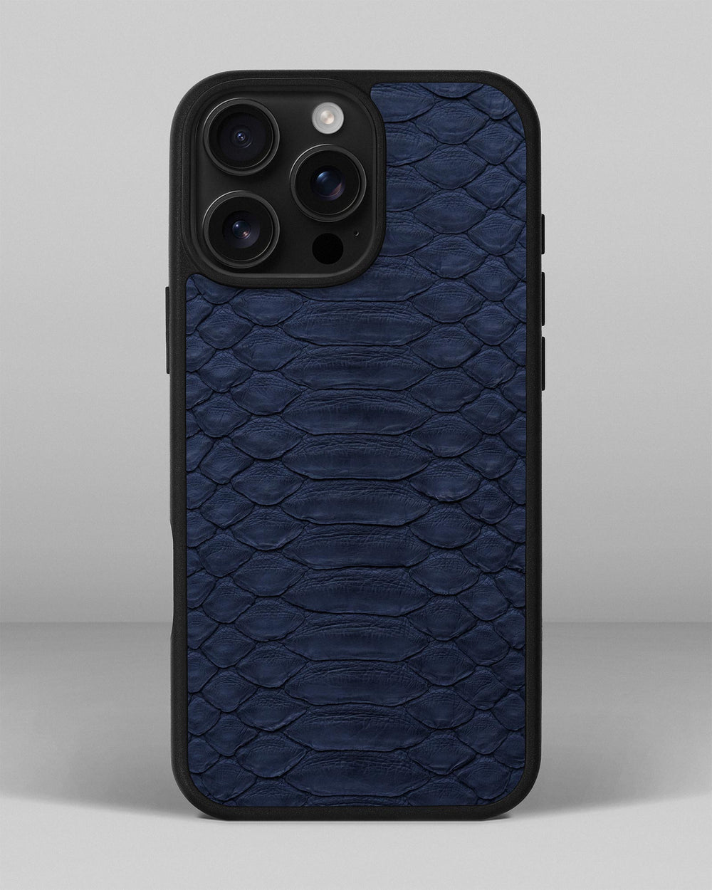 Dark blue python leather case with large scales for iPhone 16 Pro Max