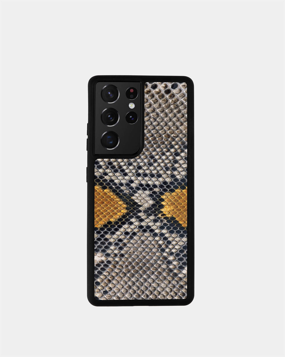Python leather case for Samsung with small scales in gray-yellow color
