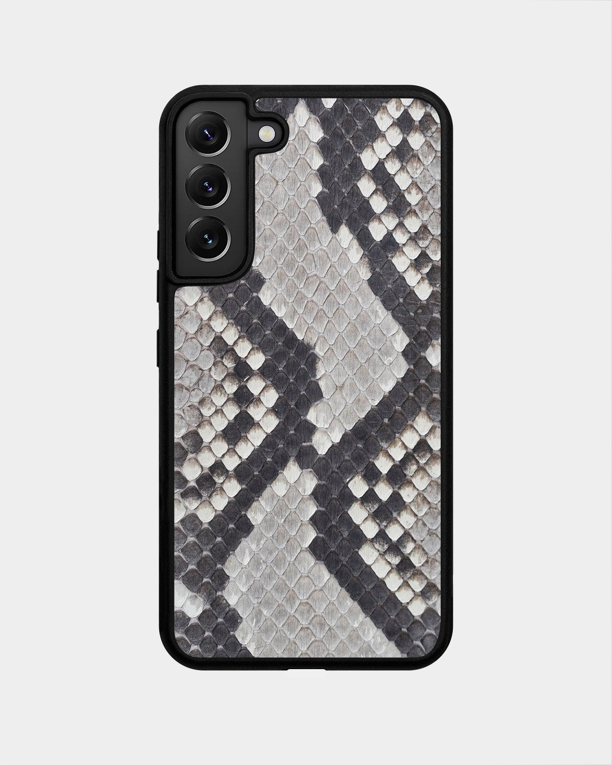 Case made of black and white python leather with small scales for Samsung S22 Plus