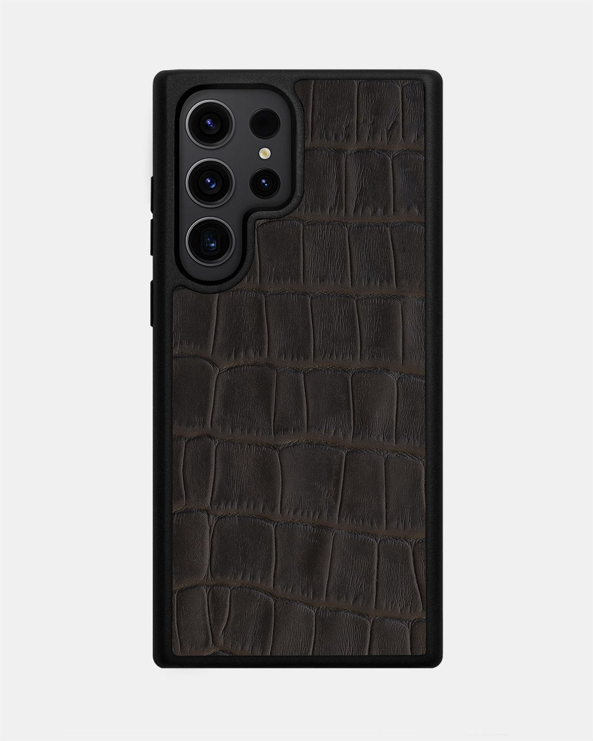 Чехол из тёмно-коричневой тиснёной под крокодила телячьей кожи для Samsung S23 Ultra