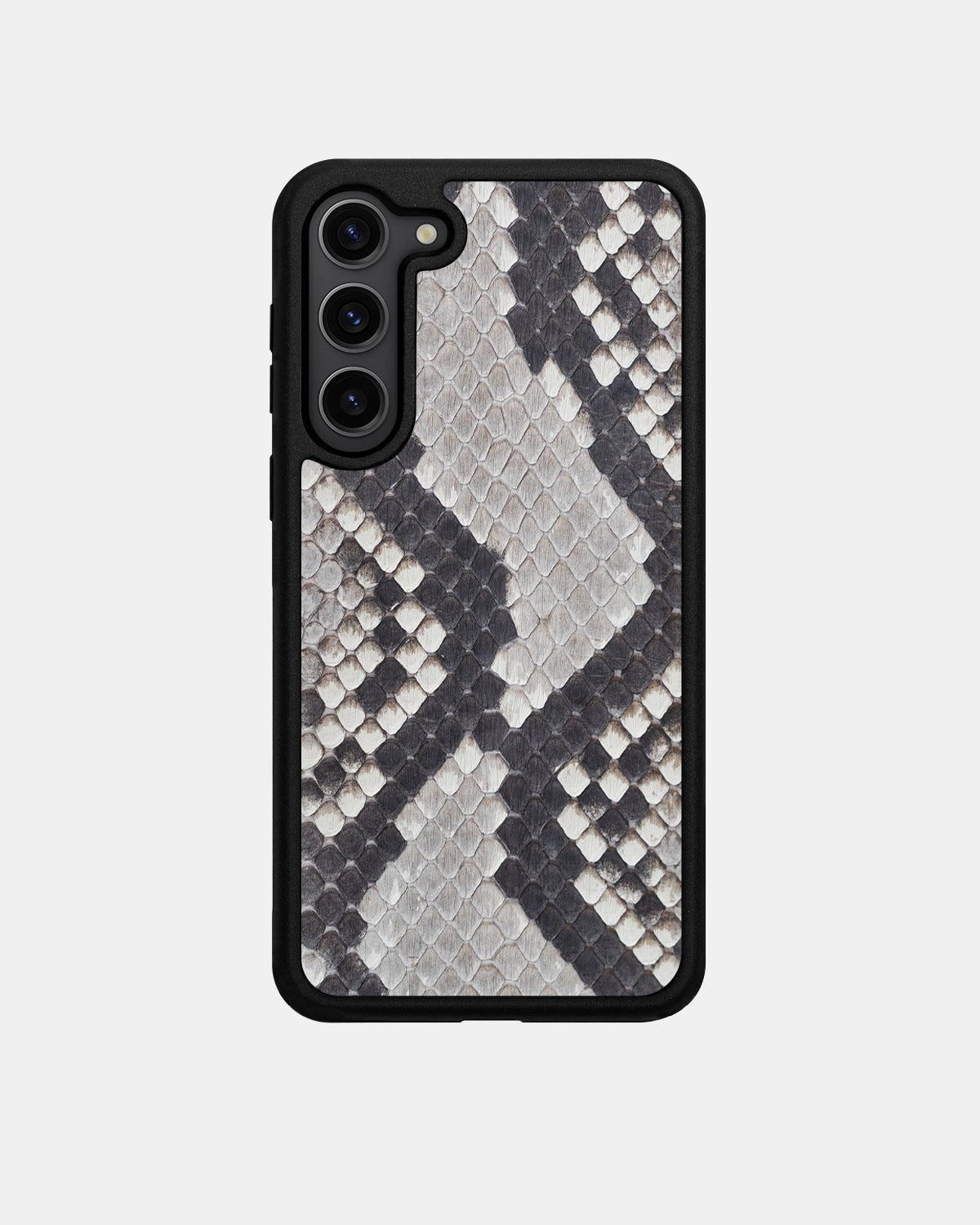 Case made of black and white python leather with small scales for Samsung S23