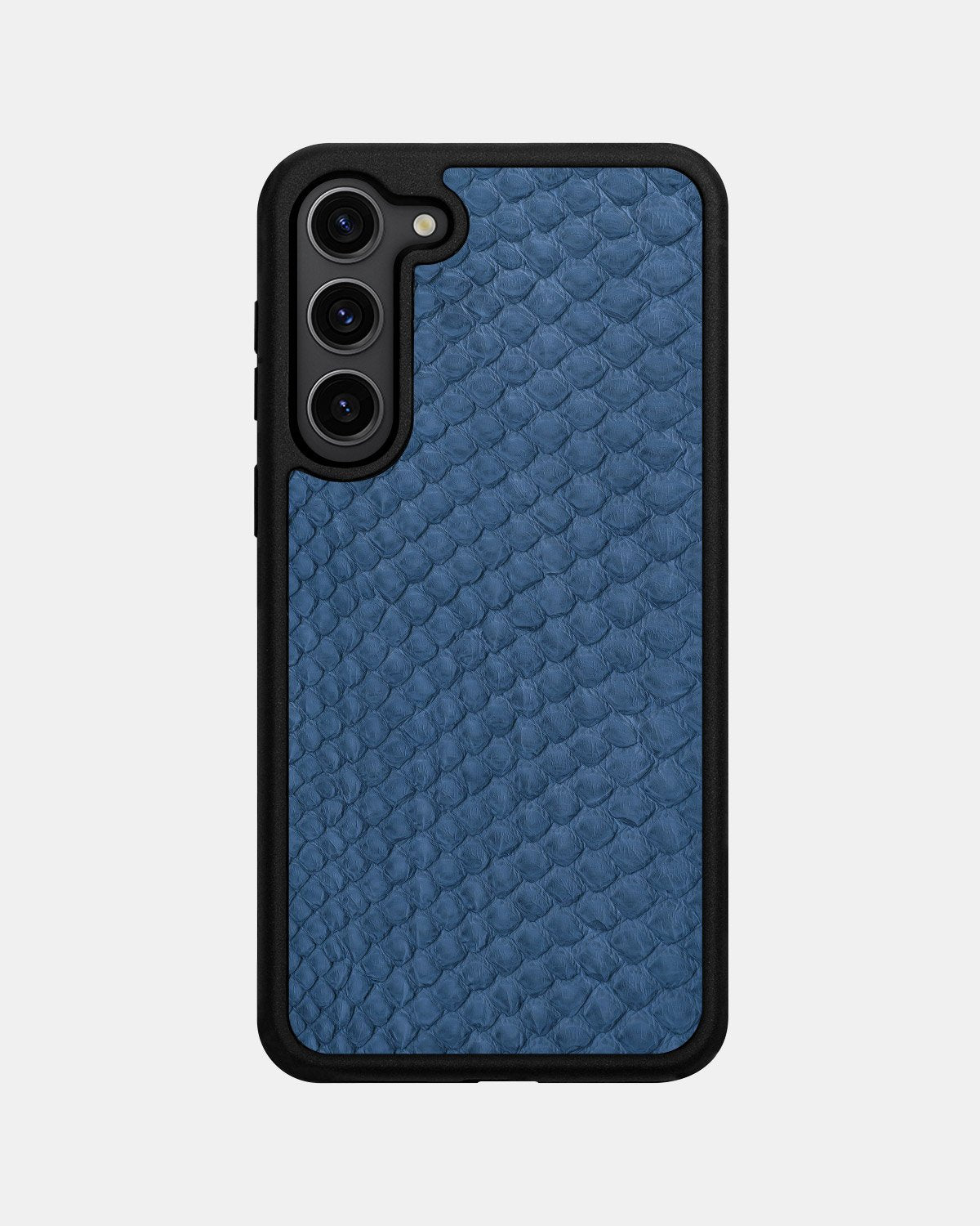 Case made of gray-blue python leather with small scales for Samsung S23 Plus