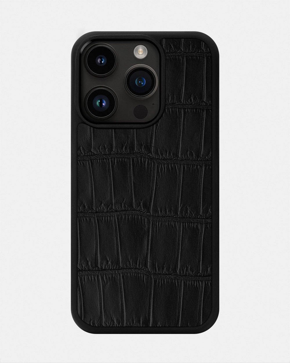 Чехол из чёрной кожи крокодила для iPhone 14 Pro Max