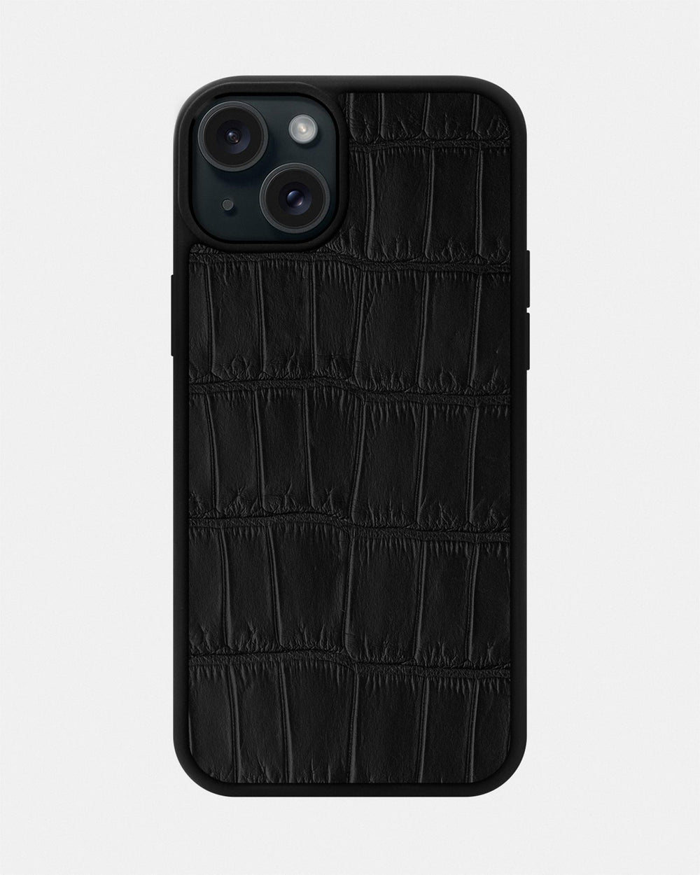 Black crocodile leather case for iPhone 15 Plus