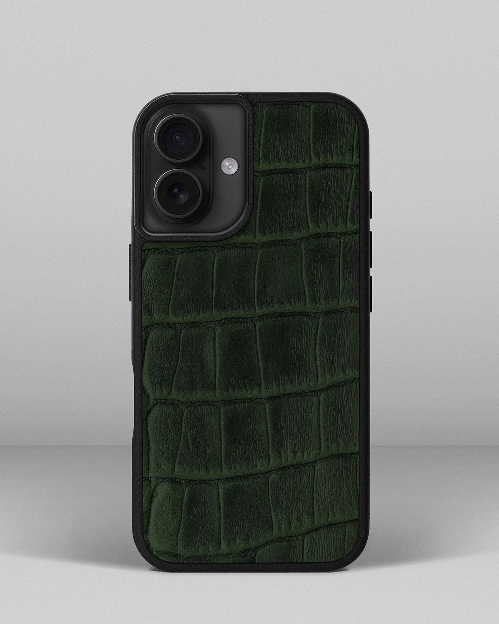 Dark green crocodile embossing calfskin case for iPhone 16