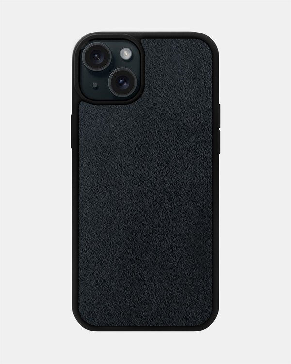 Dark blue calf leather case for iPhone 15 Plus