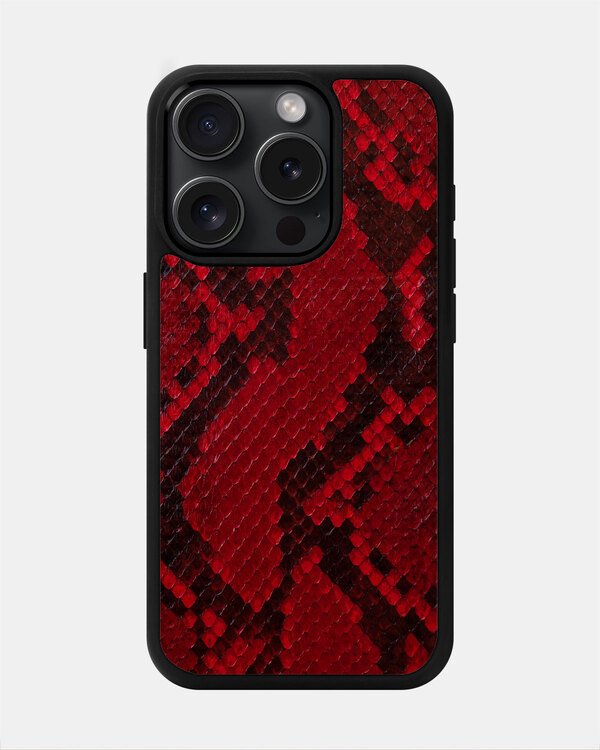 Чехол из красной кожи питона с мелкой чешуёй для iPhone 15 Pro Max