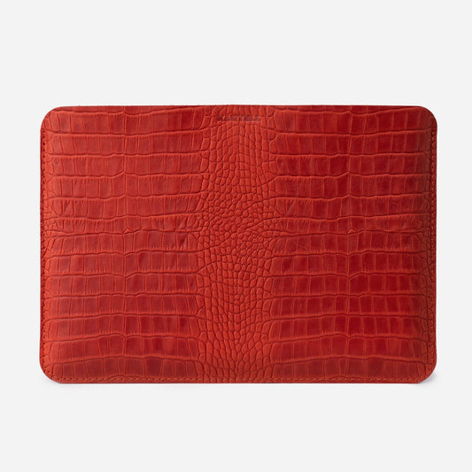 Відкритий чохол для MacBook 14 Pro з телячої шкіри, тисненої під крокодила у червоному кольорі