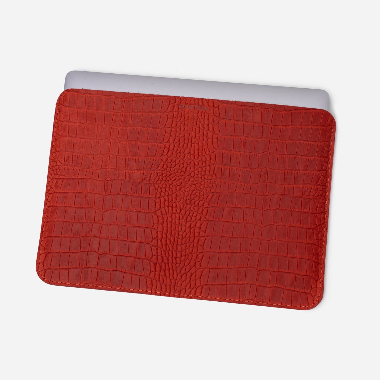 Відкритий чохол для MacBook 14 Pro з телячої шкіри, тисненої під крокодила у червоному кольорі