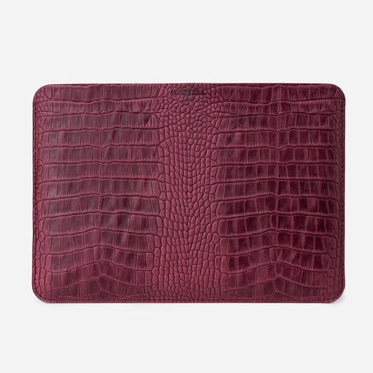 Відкритий чохол для MacBook 13 Air Pro з телячої шкіри, тисненої під крокодила у бордовому кольорі