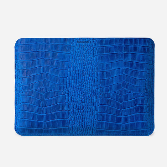Відкритий чохол для MacBook 14 Pro з телячої шкіри, тисненої під крокодила у синьому кольорі