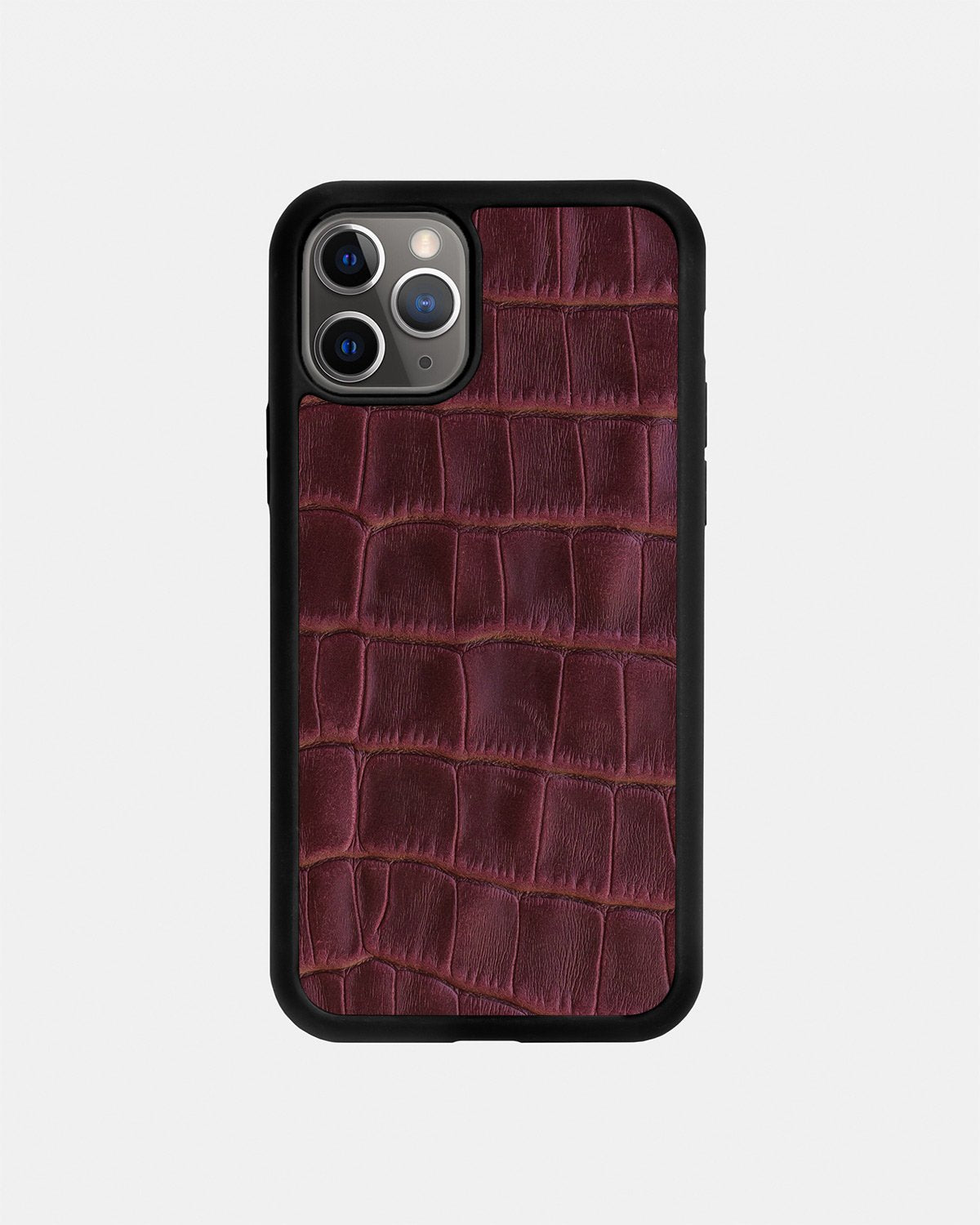 Чохол із бордового тиснення під крокодила на телячій шкірі для iPhone 11 Pro