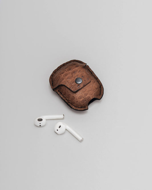 Чохол для AirPods із коричневої шкіри крокодила
