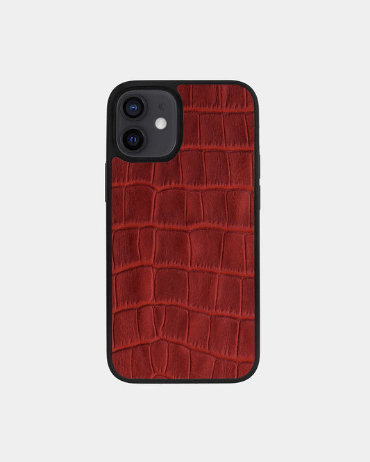 Чохол із червоного тиснення під крокодила на телячій шкірі для iPhone 12