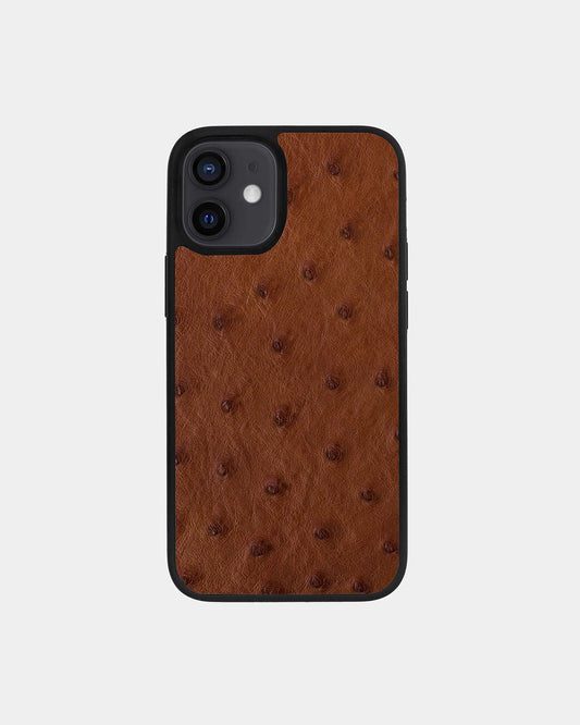 Чохол із коричневої шкіри страуса з фолікулами для iPhone 12
