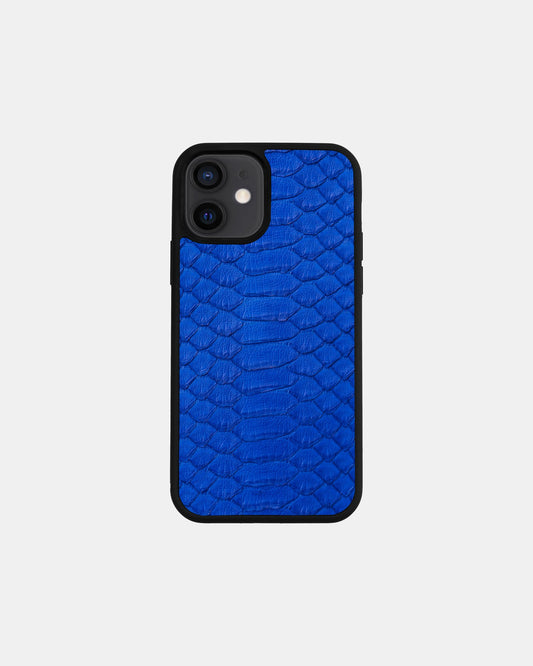 Blue python leather case with wide scales for iPhone 12 Mini