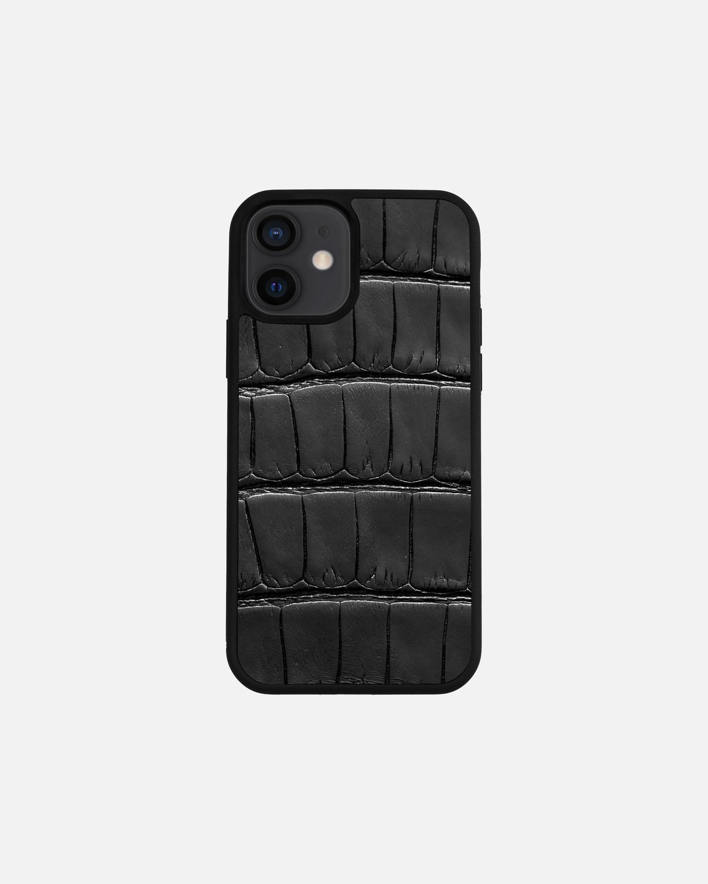 Чорний чохол зі шкіри крокодила для iPhone 12 Mini