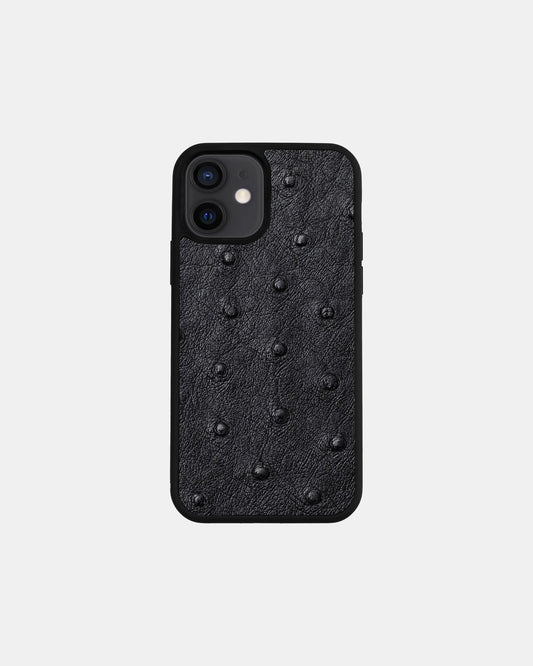 Чохол із чорної шкіри страуса для iPhone 12 Mini