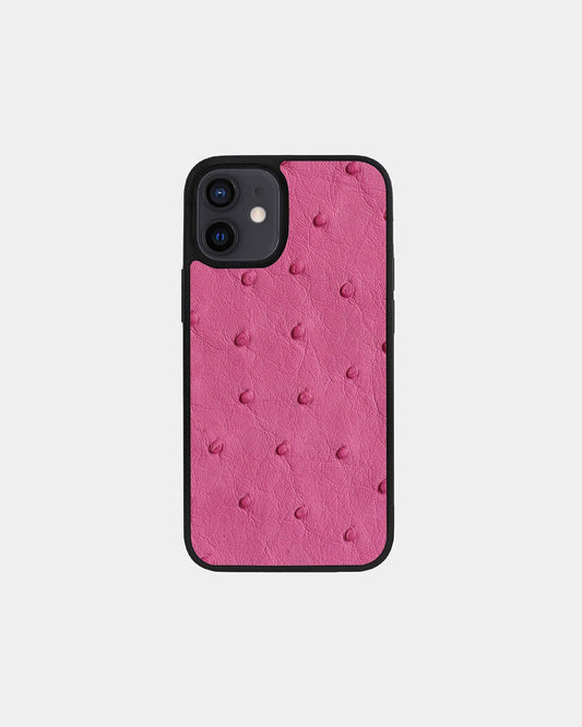 Чохол із яскраво-рожевої шкіри страуса для iPhone 12 Mini
