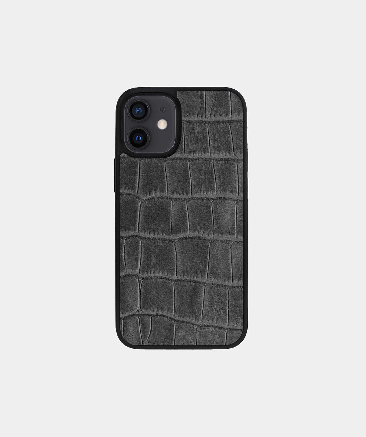 Чохол із сірого тиснення під крокодила на телячій шкірі для iPhone 12 Mini