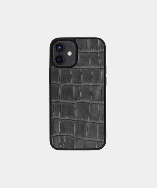 Чохол із сірого тиснення під крокодила на телячій шкірі для iPhone 12 Mini