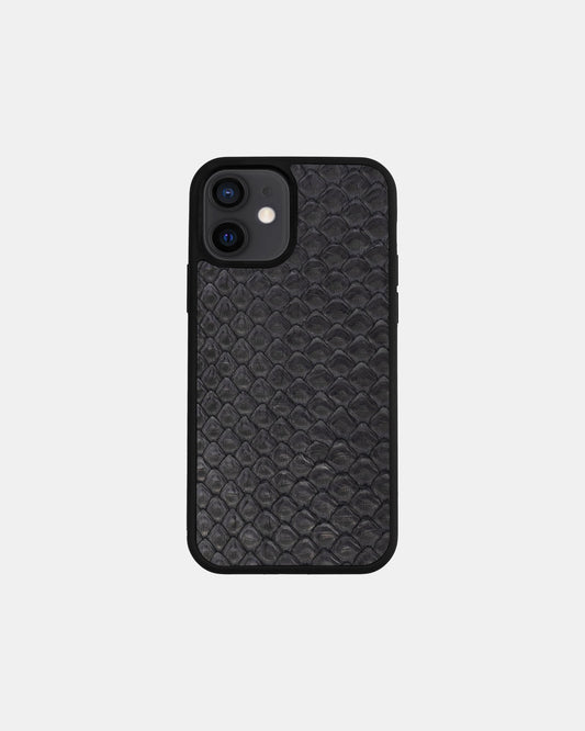 Чохол із чорної шкіри пітона з дрібними лусочками для iPhone 12 Mini