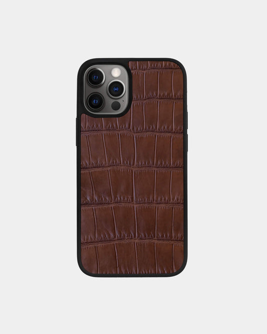 Чохол із коричневої шкіри крокодила для iPhone 12 Pro