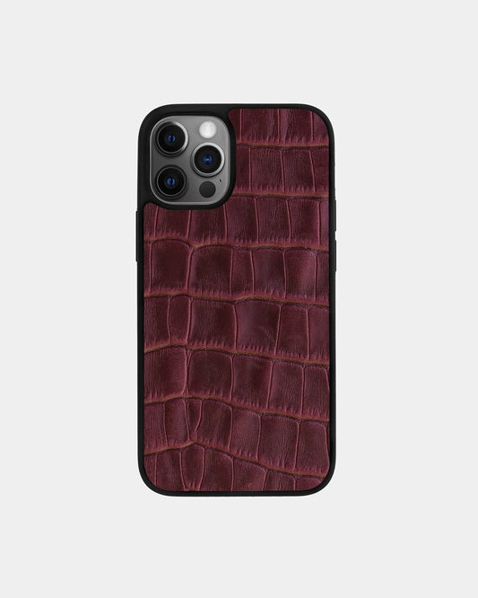 Чохол із бордового тиснення під крокодила на телячій шкірі для iPhone 12 Pro