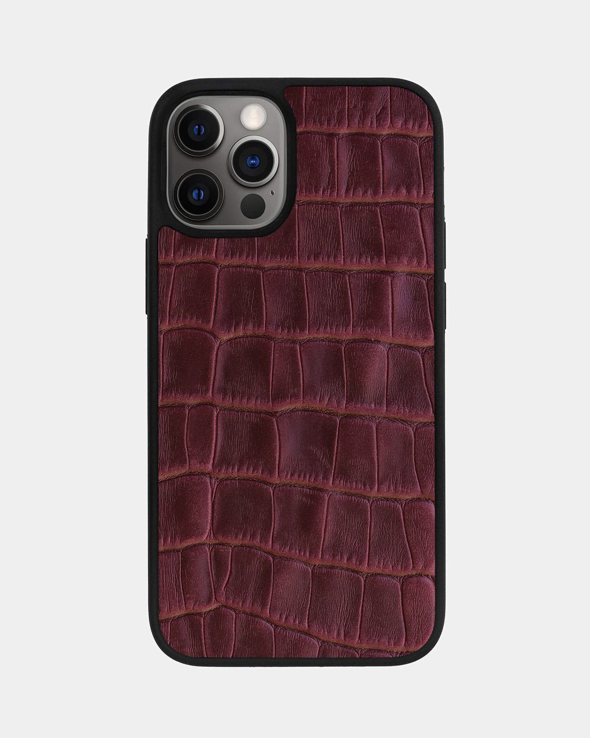 Чохол із бордового тиснення під крокодила на телячій шкірі для iPhone 12 Pro Max
