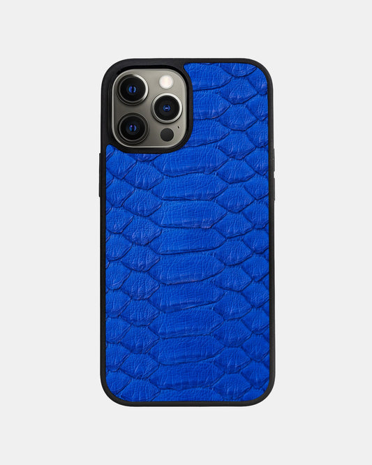 Blue python leather case with wide scales for iPhone 12 Pro Max