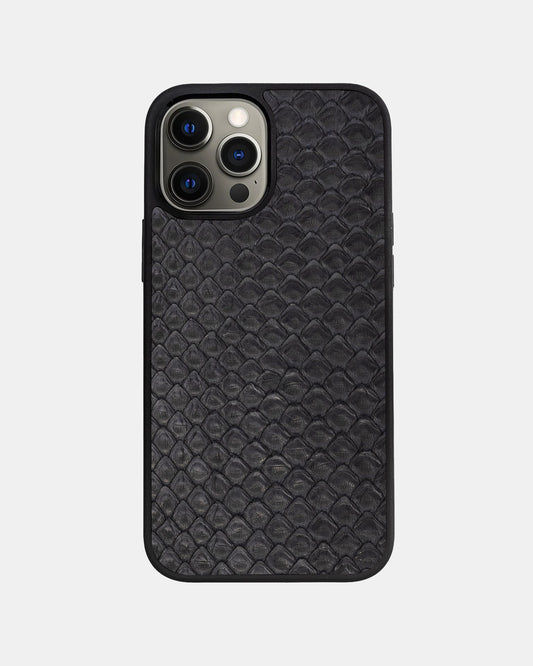 Чохол із чорної шкіри пітона з дрібними лусочками для iPhone 12 Pro Max