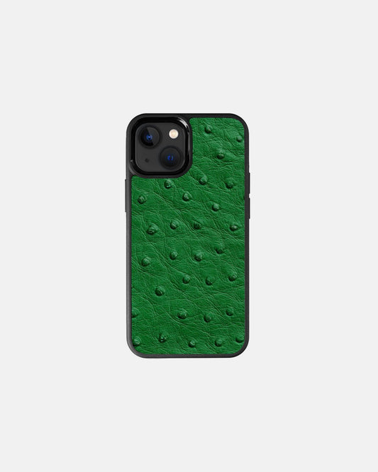 Чохол із зеленої шкіри страуса з фолікулами для iPhone 13 Mini