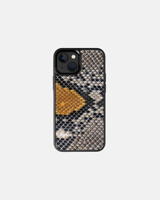 Чохол із сіро-жовтої шкіри пітона з дрібними лусочками для iPhone 13 Mini