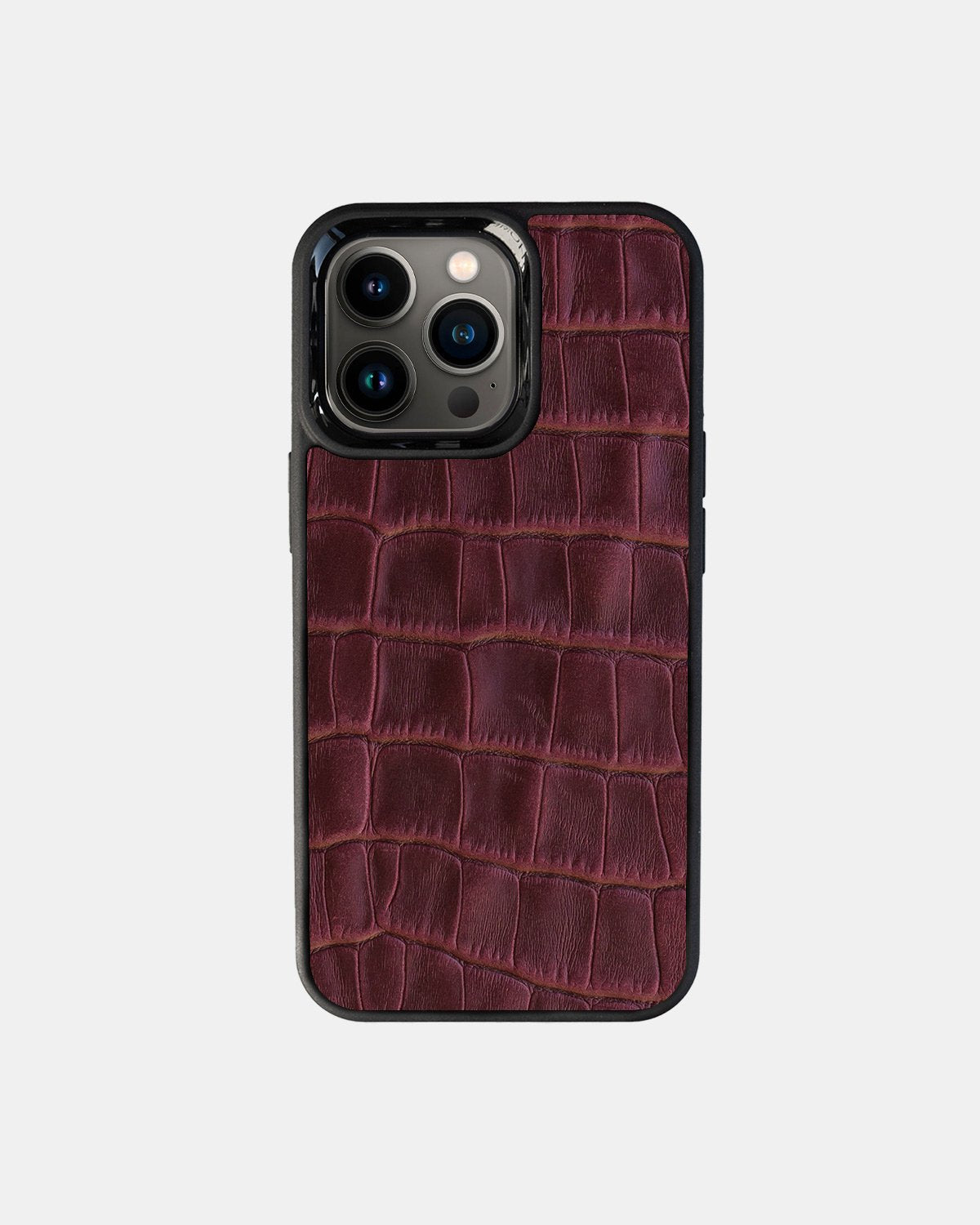 Чохол із бордового тиснення під крокодила на телячій шкірі для iPhone 13 Pro