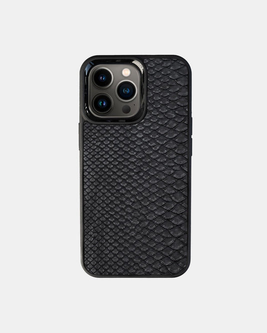 Чохол із чорної шкіри пітона з дрібними лусочками для iPhone 13 Pro