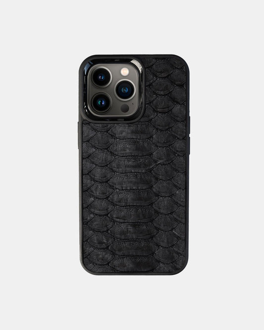 Чохол із чорної шкіри пітона з широкими лусочками для iPhone 13 Pro