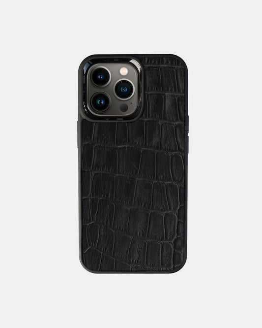 Чохол із чорного тиснення під крокодила на телячій шкірі для iPhone 13 Pro