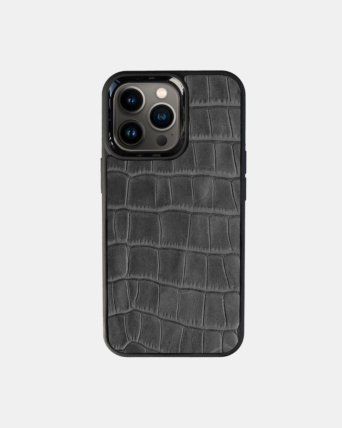 Чохол із сірого тиснення під крокодила на телячій шкірі для iPhone 13 Pro