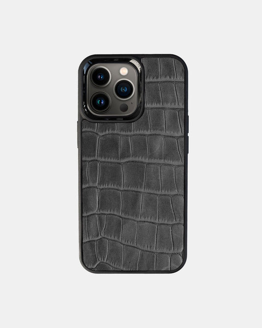 Чохол із сірого тиснення під крокодила на телячій шкірі для iPhone 13 Pro