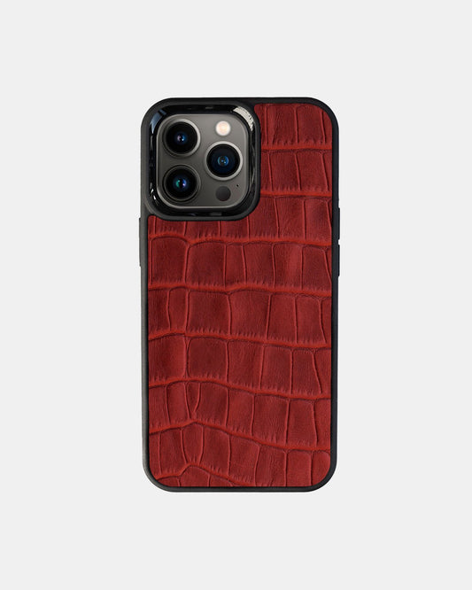 Чохол із червоного тиснення під крокодила на телячій шкірі для iPhone 13 Pro