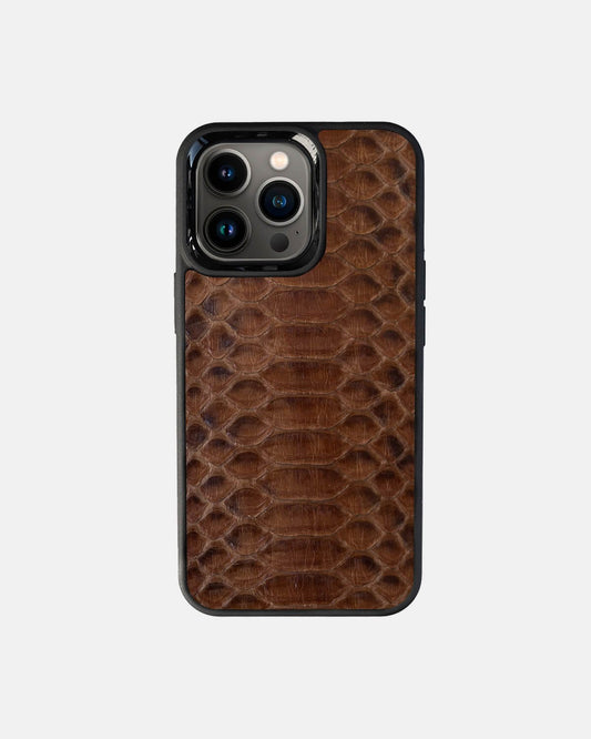 Чохол із коричневої шкіри пітона з широкими лусочками для iPhone 13 Pro