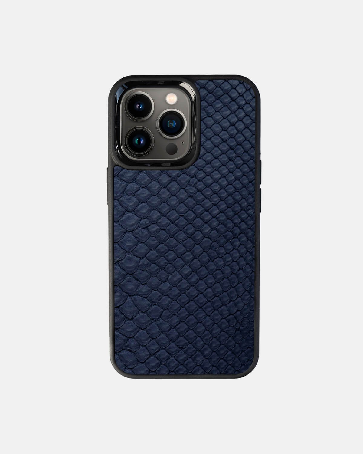 Чохол із темно-синьої шкіри пітона з дрібними лусочками для iPhone 13 Pro